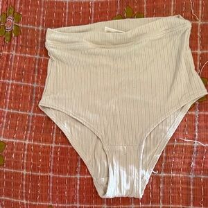 Studio Ribbed High-Waist Bikini Briefs in Ivory